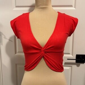 Olivaceous Ribbed Knit Top Women Small Red‎ Scoop Neck Short Sleeve